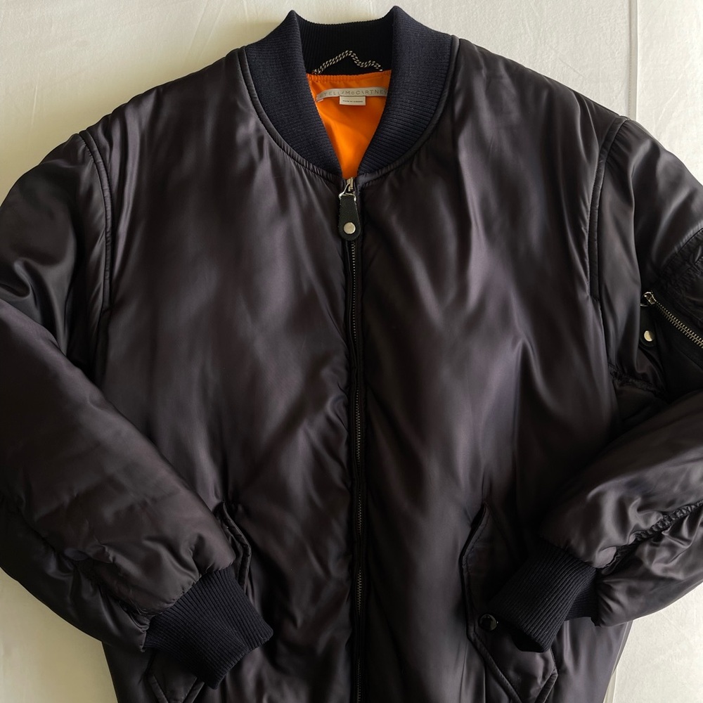 Stella McCartney Black Bomber Jacket with Orange Lining
